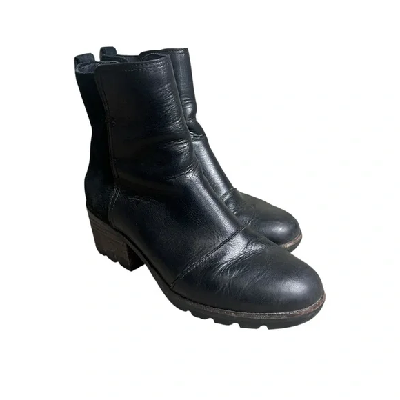 Sorel Cate Women’s black leather Waterproof winter ankle boots SZ 8 - Picture 1 of 6